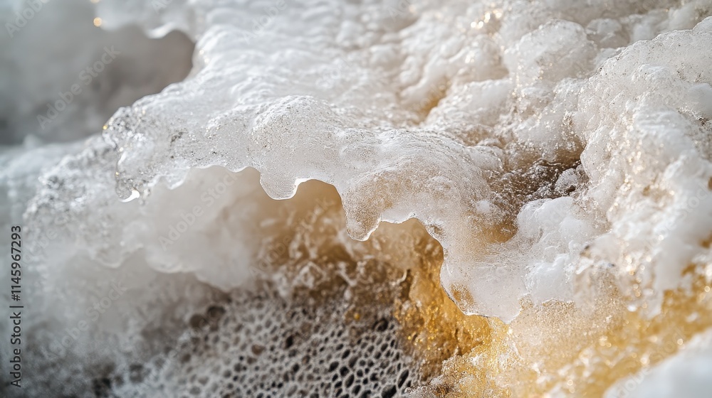 Poster abstract close up of snow melting, showcasing the intricate details and transformations as the snow 