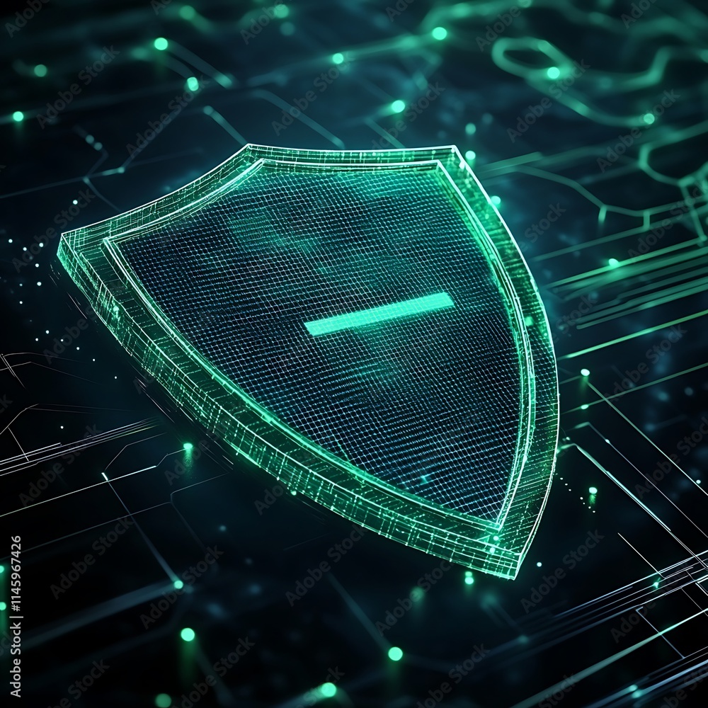 Aufkleber futuristic digital shield symbolizing cybersecurity with abstract technology background and neon lin