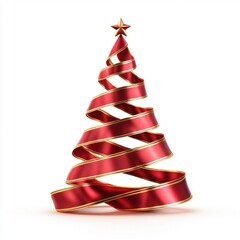 Elegant red ribbon Christmas tree with a star ornament for festive holiday decor