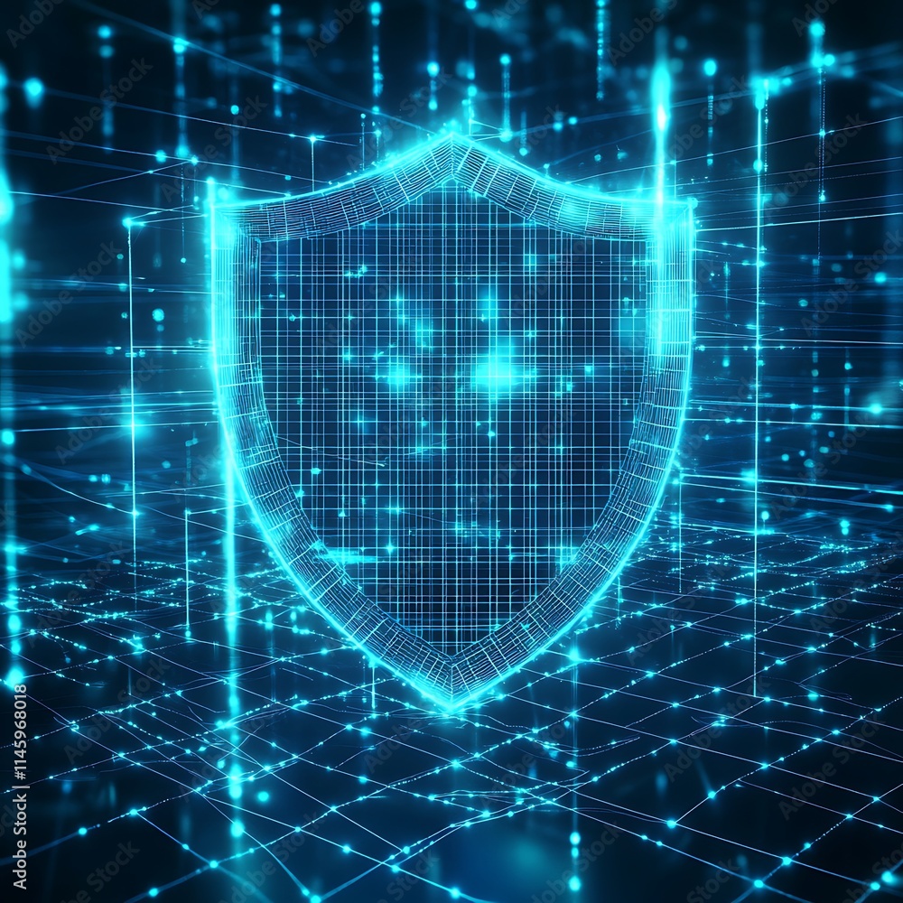 Aufkleber futuristic digital shield with data connections and cybersecurity elements in a virtual environment
