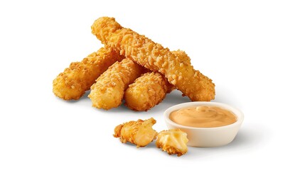 Delicious Mozzarella Sticks with their golden-brown crispy outer layer and gooey melted cheese inside, arranged neatly on a plate. The sticks are of a perfect length and thickness, looking extremely t