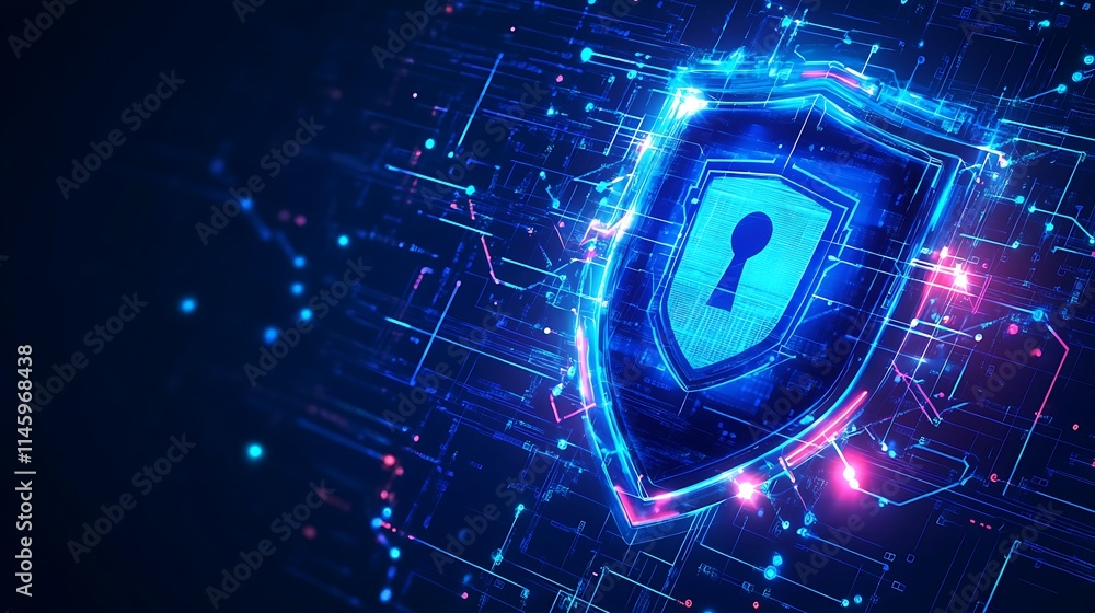 Aufkleber futuristic digital shield with keyhole symbol representing cybersecurity and data protection technol