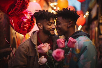 Romantic date moment saint Valentine Day celebration Generative AI conceptual illustration poster