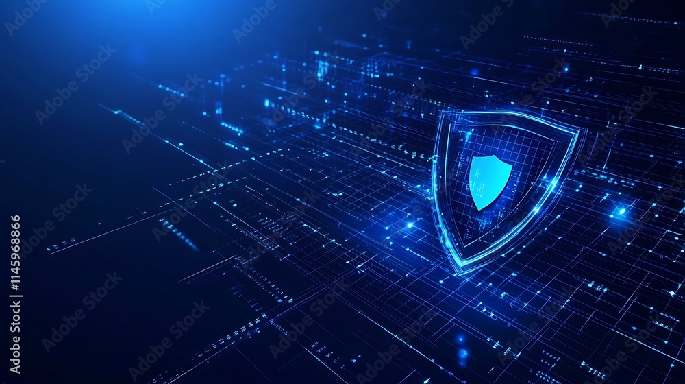 Poster futuristic digital shield with safe data concepts in high technology background for cyber security a