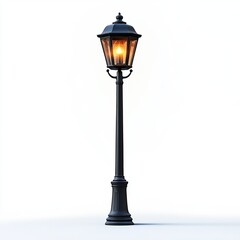 Fototapeta premium Black street lamp post on white background.