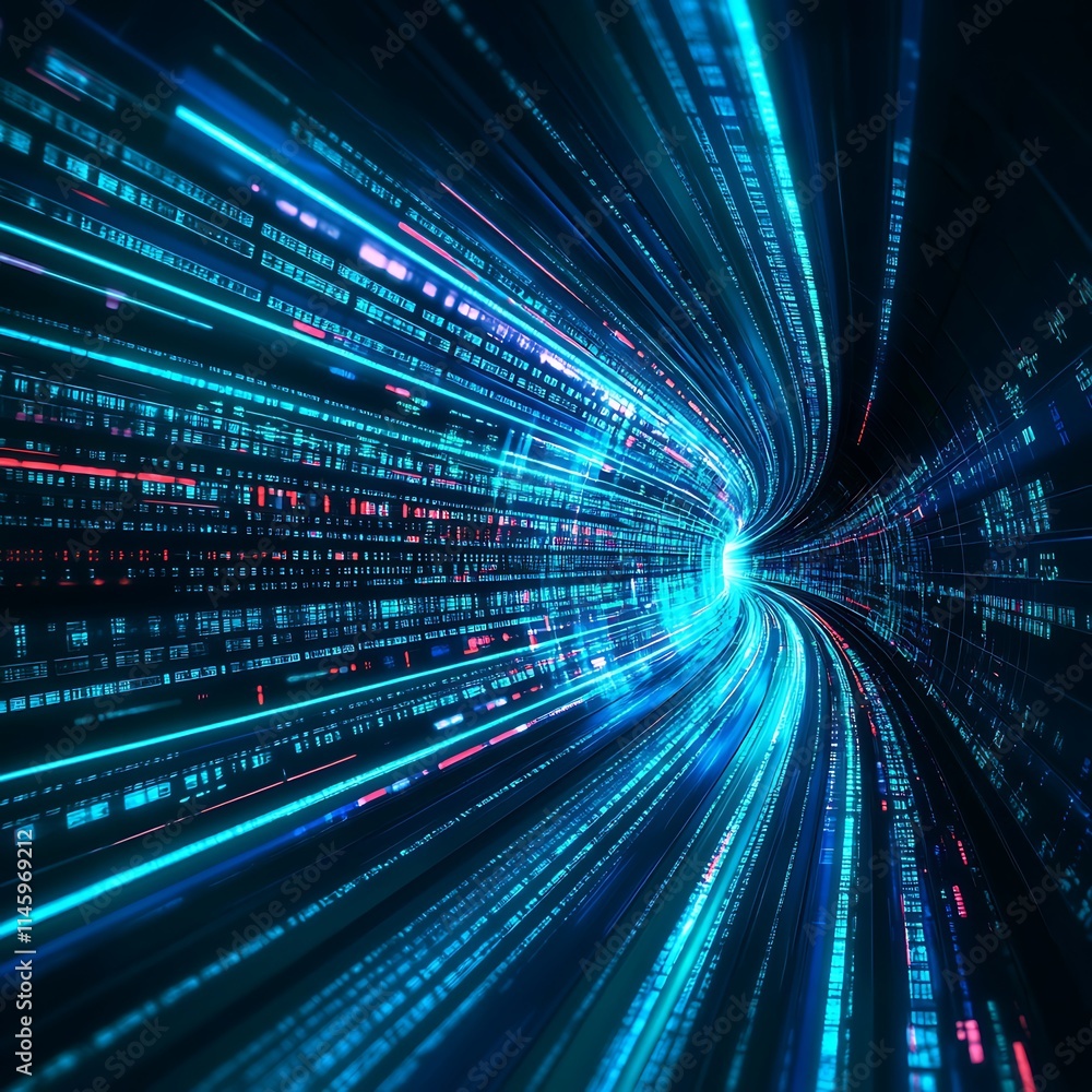 Aufkleber futuristic digital tunnel with neon lights and data streams representing technology and innovation