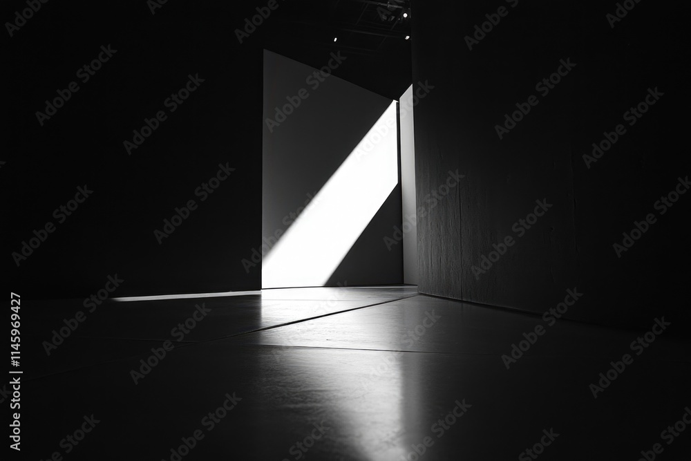 Poster a simple black and white photo of an open door, perfect for use in design projects where a subtle en