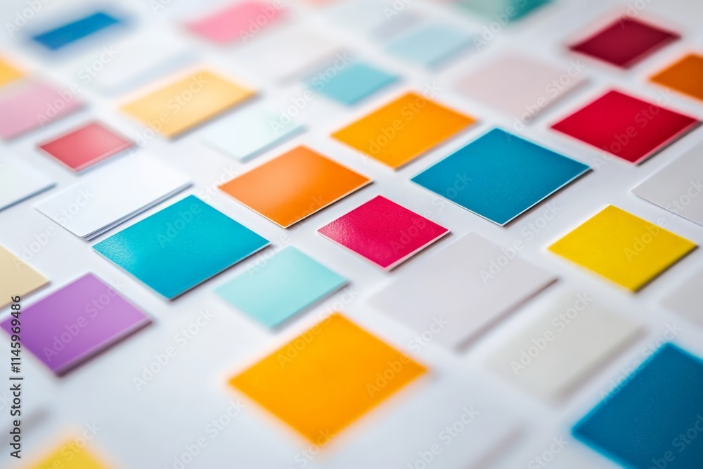 Aufkleber This vibrant image features an arrangement of colorful square tiles, artistically placed to create a lively geometric pattern, embodying energy and creativity.