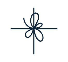 Bow knot, string tying for gift box decoration. Decorative cord, rope with loops. Thin ribbon, simple line lace adornment for festive present. Vector illustration isolated on white background