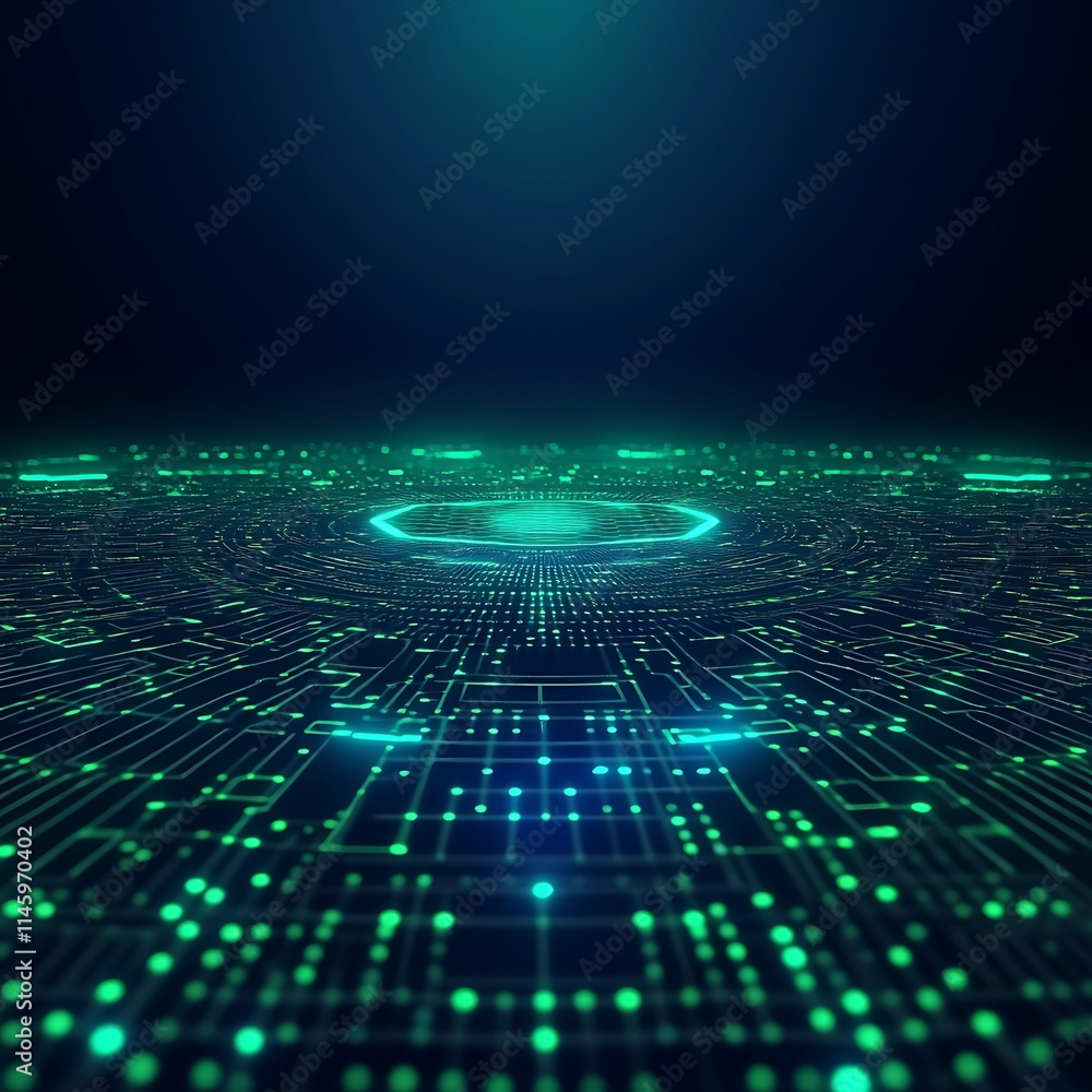 Poster futuristic technology background with glowing circuits and digital patterns in dark environment