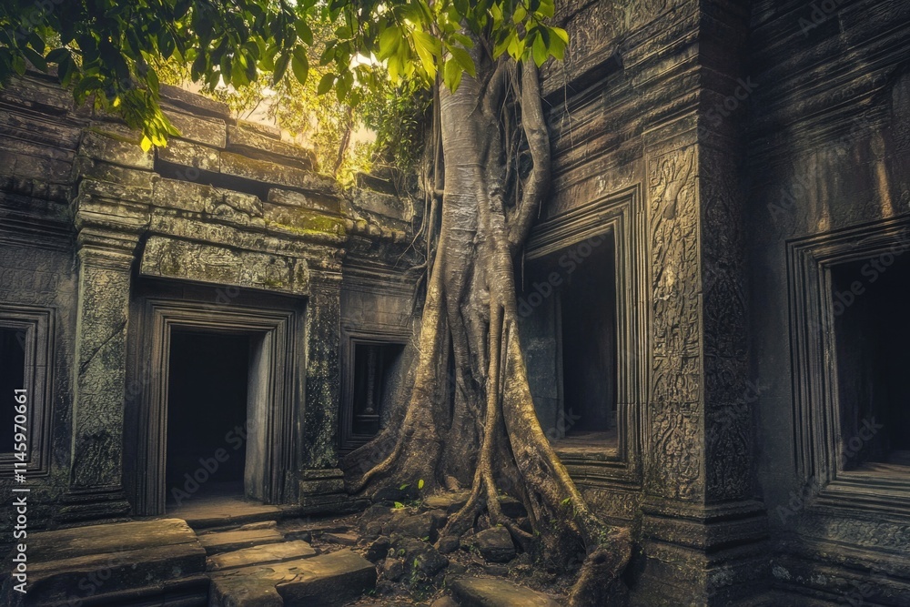 Poster tree sprouts from side of building, unusual architecture