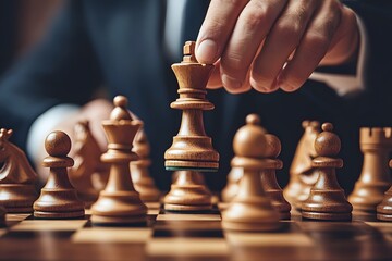 Chess Game Strategy  Close up of Hand Moving King Piece