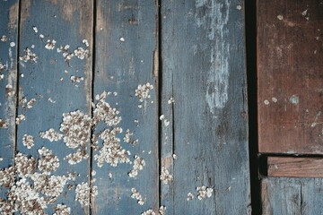 Fototapeta premium A close-up shot of a wooden floor with peeling paint, great for interior design and DIY projects