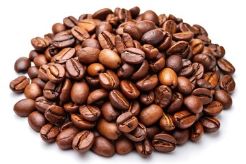 Naklejka premium Artistic Display Of Coffee Beans On A White Background In Creative Images. Coffee. Beans. White. Background. Photos. Images. Aroma. Roast. Cafe. Organic. Design. Drink. Grain.