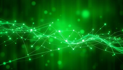 Abstract green wave pattern with glowing dots representing connectivity and technology at night