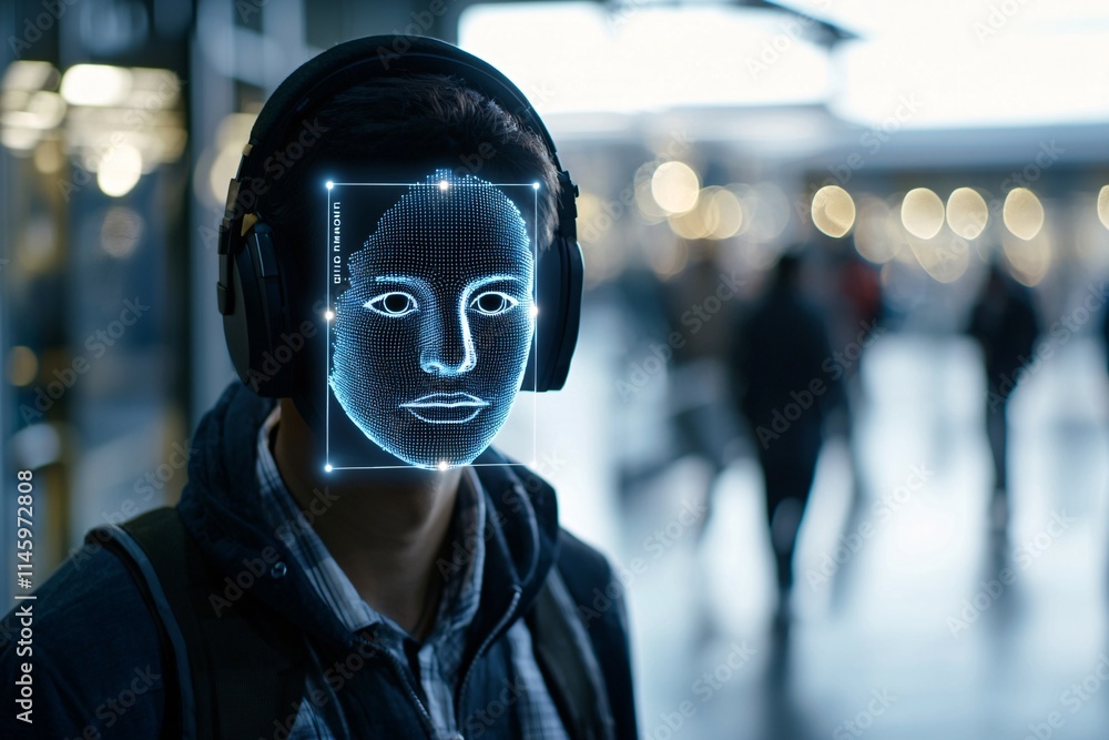 Poster Conceptual image of secure identity registration featuring fingerprint scans and digital face recognition technology