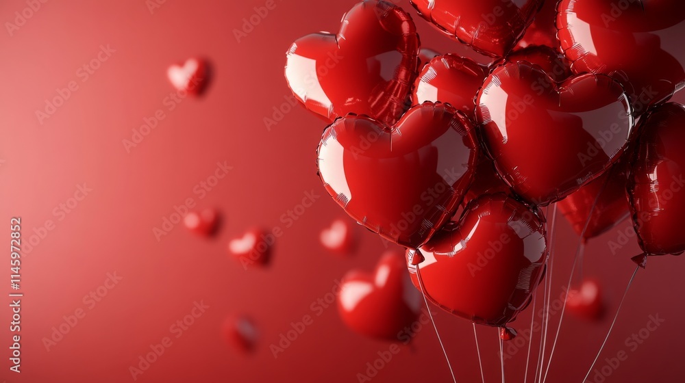Aufkleber Red heart-shaped balloons are being released into the air, creating a joyful atmosphere.