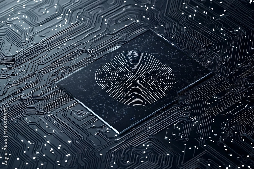Poster conceptual image of secure identity registration featuring fingerprint scans and digital face recogn