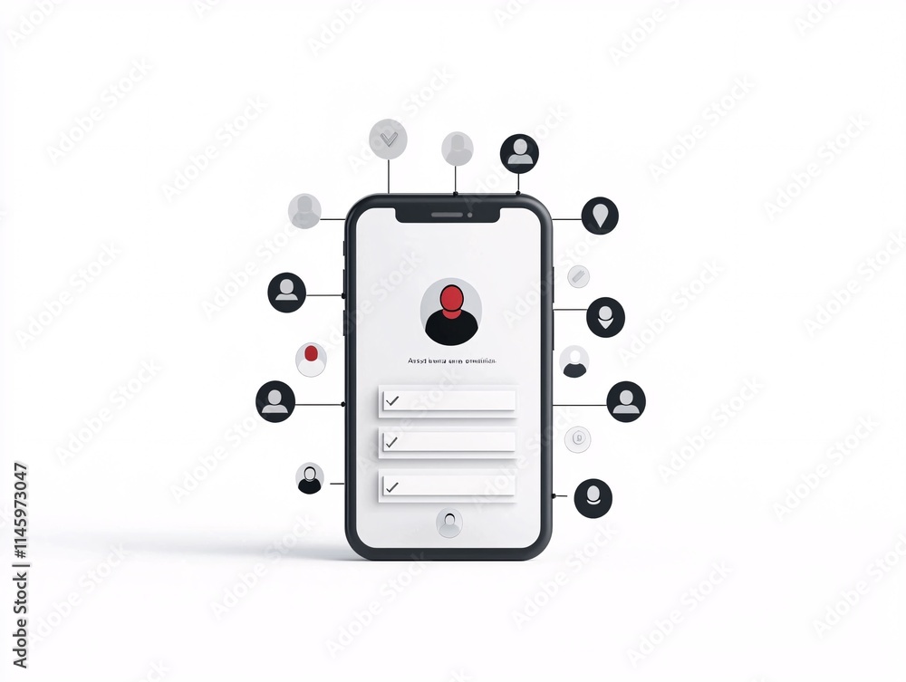 Poster digital illustration of a user profile setup process with icons of profile pictures, usernames, and 