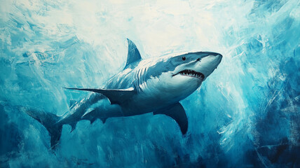 Obraz premium majestic shark swimming in vibrant blue waters, showcasing its power and grace