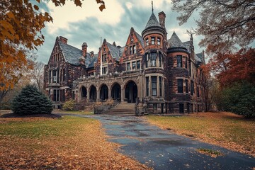 Large brick building with a tower on its roof, suitable for architectural or urban landscape images