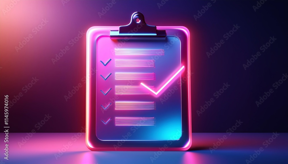 Aufkleber a glowing clipboard with checkmarks symbolizes task completion and organization, set against a vibra
