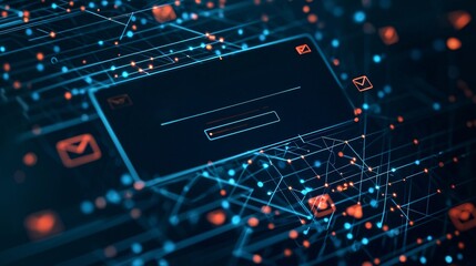 A futuristic concept of "signup confirmation," showing email notifications, confirmation messages popping up, users interacting with a digital screen in a glowing cyber-tech environment,
