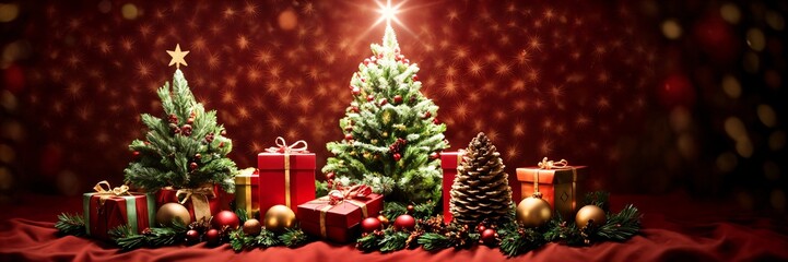 Classic Merry Christmas and Happy New Year Banner Design - Timeless Festive Artwork Featuring Glittering Decorations and Subtle Snowflakes