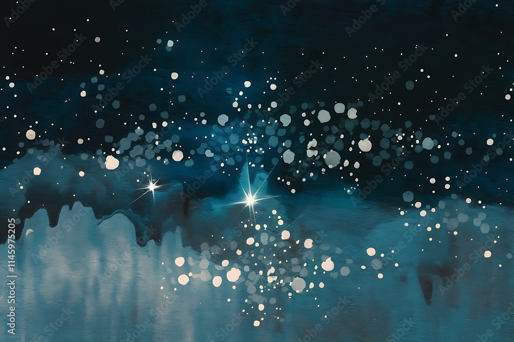 Aufkleber midnight blue background with soft, luminous white points shimmering across the surface. the dots va