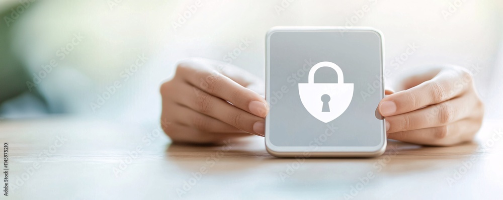 Poster a concept of secure online registration and enrollment approval with a shield and lock symbol on a d