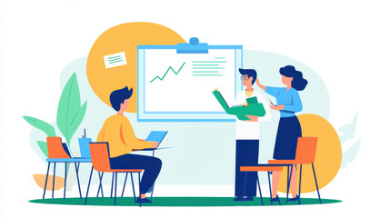 Fototapeta premium Engaging Business Meeting with Team Collaboration, Presentation, and Data Visualization, Showcasing Professionals Working Together in a Modern Office Setting