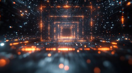 Fototapeta premium Digital Tunnel: A Journey into the Neon Matrix