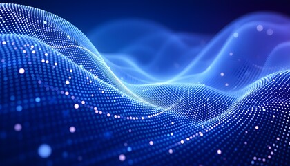 Digital waves of blue light create a mesmerizing abstract pattern evoking a sense of calm and tranquility in a virtual landscape