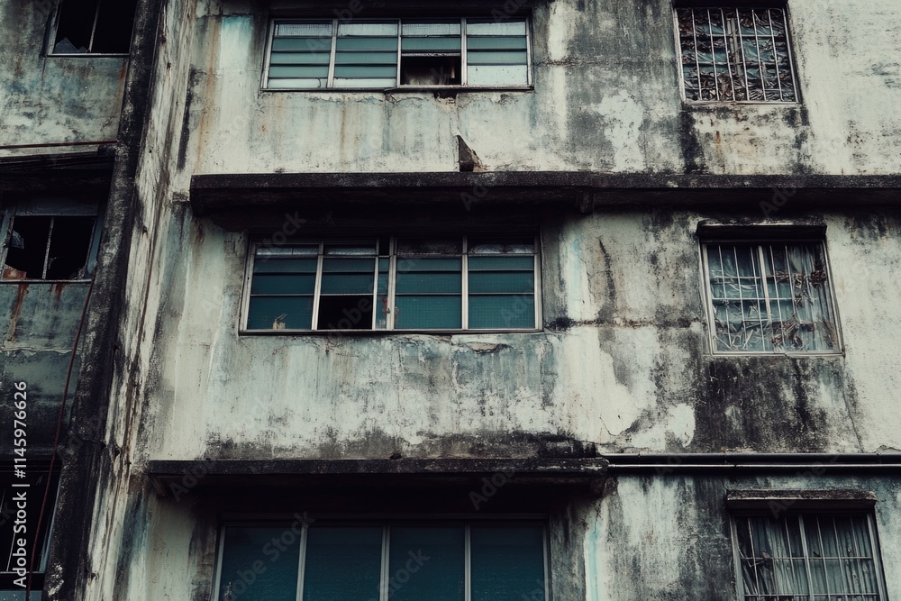 Poster a tall building with multiple windows, suitable for use in urban or cityscape scenes