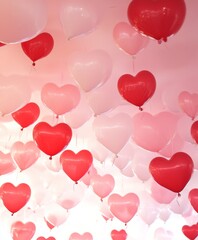 Red and white balloons dance joyfully in the sky, embodying the spirit of love and celebration, perfect for a heartfelt Valentine's Day surprise.