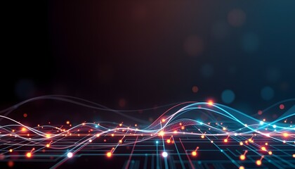 Obraz premium Colorful abstract lines on a dark background representing digital technology and data flow in a modern design