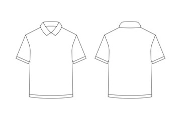 Simple outline drawing of a short-sleeve polo shirt template, showing both front and back views. This minimalist design can be used as a template for fashion design, customization, or branding purpose