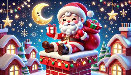 Cute 3D Santa Claus cartoon. christmas, santa, hat, illustration, cartoon, new year, happy, greeting, new, december, surprise, three-dimensional, seasonal, merry, costume, 