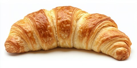 Large croissant displayed in isolation against a white background, highlighting the flaky layers and delicious texture of this beloved pastry. A big croissant perfect for any culinary setting.