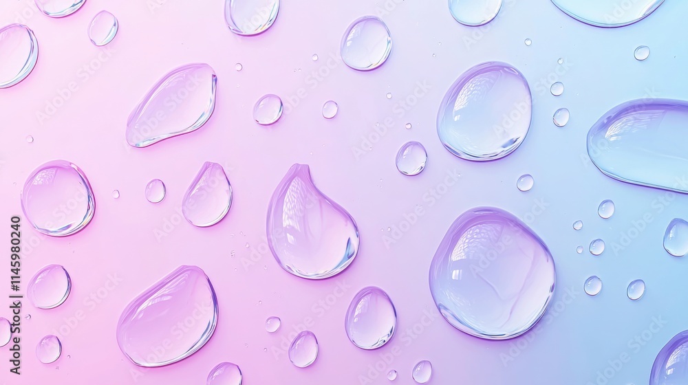 Poster high-resolution abstract stock illustration of transparent water droplets on a smooth gradient backg