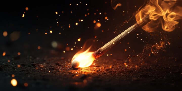 A burning match ignites the fuse, showcasing the powerful moment when a match sparks a fuse, emphasizing the dynamic relationship between fire and ignition in this captivating scene.