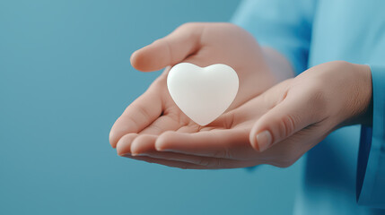 Fototapeta premium healthcare worker hands gently hold heart shaped object, symbolizing care and compassion