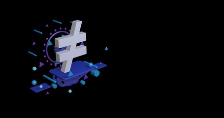 Obraz premium White not equal symbol on a pedestal of abstract geometric shapes floating in the air. Abstract concept art with flying shapes on the left. 3d illustration on black background