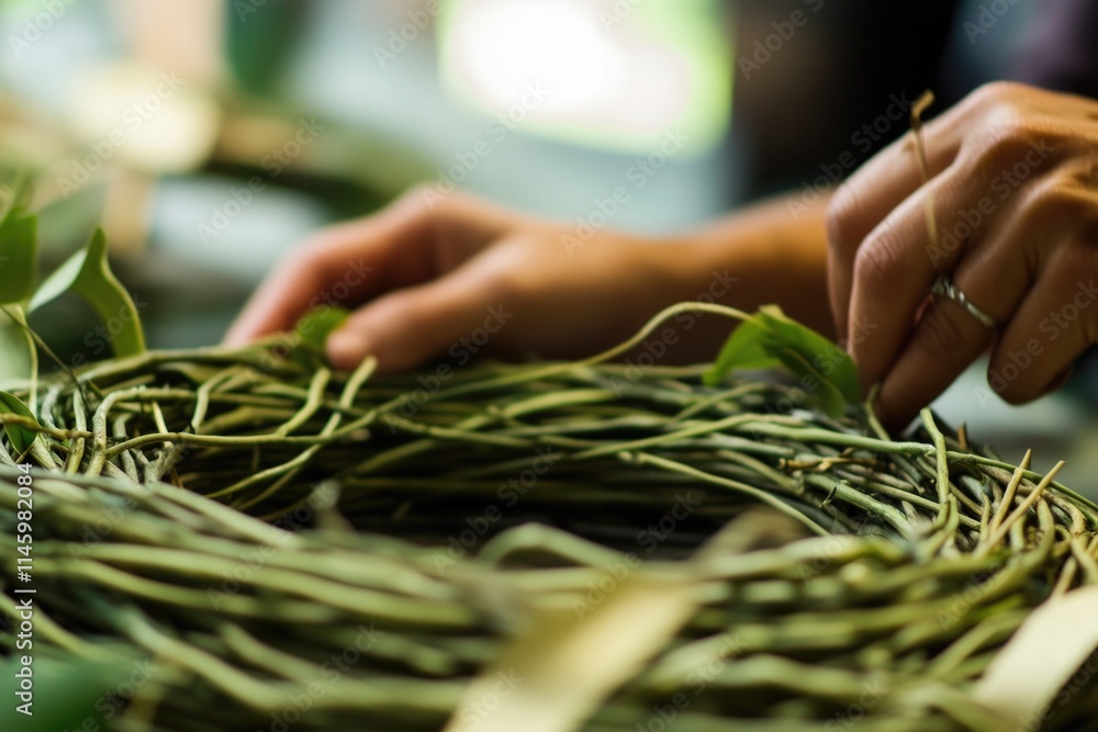 Poster a person creating a wreath in a studio setting