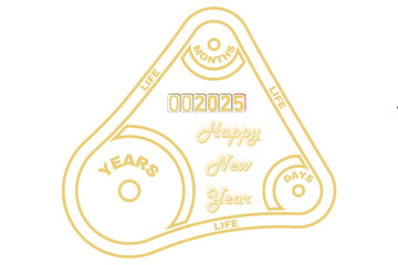 Życzenia noworoczne Happy New Year alegoria świata motoryzacji silnika, kół pasowych, licznika jako upływu czasu © siwyk