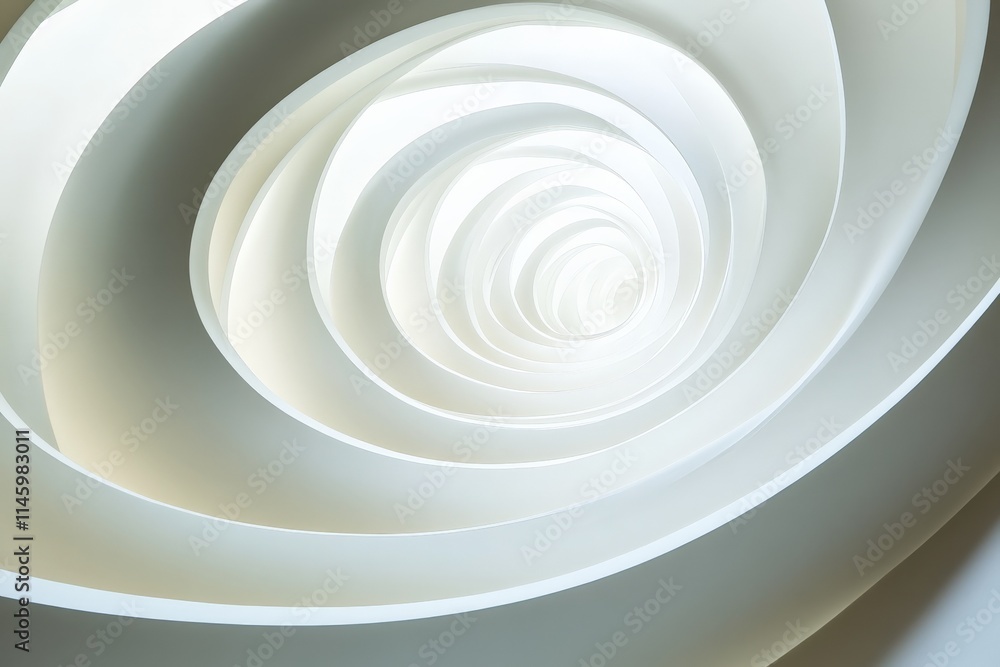 Poster a captivating spiral of overlapping white shapes creates an optical illusion of infinite depth, capt