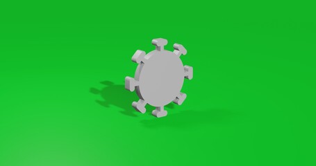 Isolated realistic white coronavirus symbol front view with shadow. 3d illustration on green chroma key background
