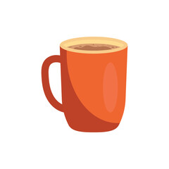 A simple orange coffee mug filled with a hot drink, ideal for representing casual coffee moments, relaxation, or coffee-related designs for websites and advertisements.