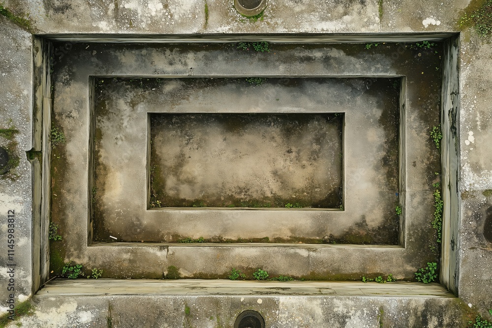 Poster seamless rectangular concrete structure with moss and grass growing in the corners. the surface is w