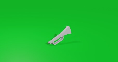 Isolated realistic white trumpet symbol front view with shadow. 3d illustration on green chroma key background © Alexey